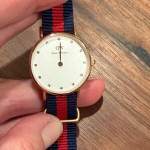 Daniel Wellington Classic Oxford Rose Gold Watch with Red and Navy Strap